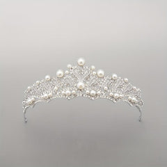 Baroque Bridal Tiara Rhinestone Faux Pearl Crown Headdress
