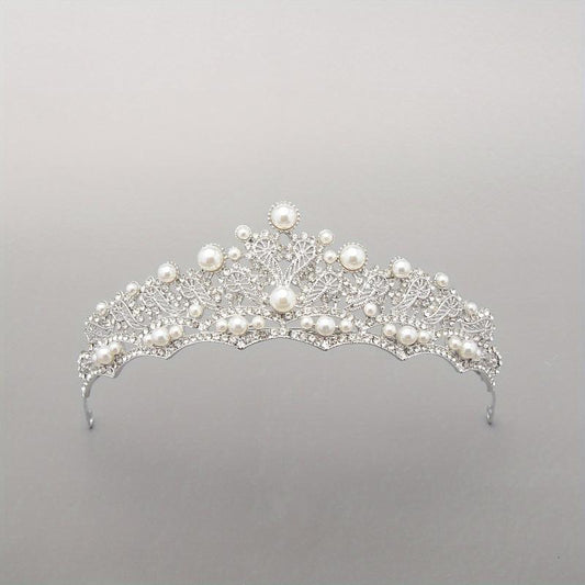 Baroque Bridal Tiara Rhinestone Faux Pearl Crown Headdress
