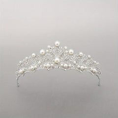 Baroque Bridal Tiara Rhinestone Faux Pearl Crown Headdress
