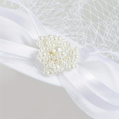 Women Satin Bowknot Head Piece With Duck Billed Clip Faux Pearl Hair Accessory