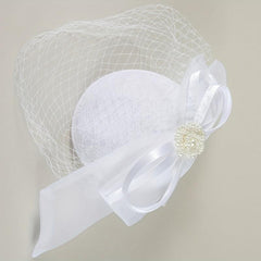 Women Satin Bowknot Head Piece With Duck Billed Clip Faux Pearl Hair Accessory