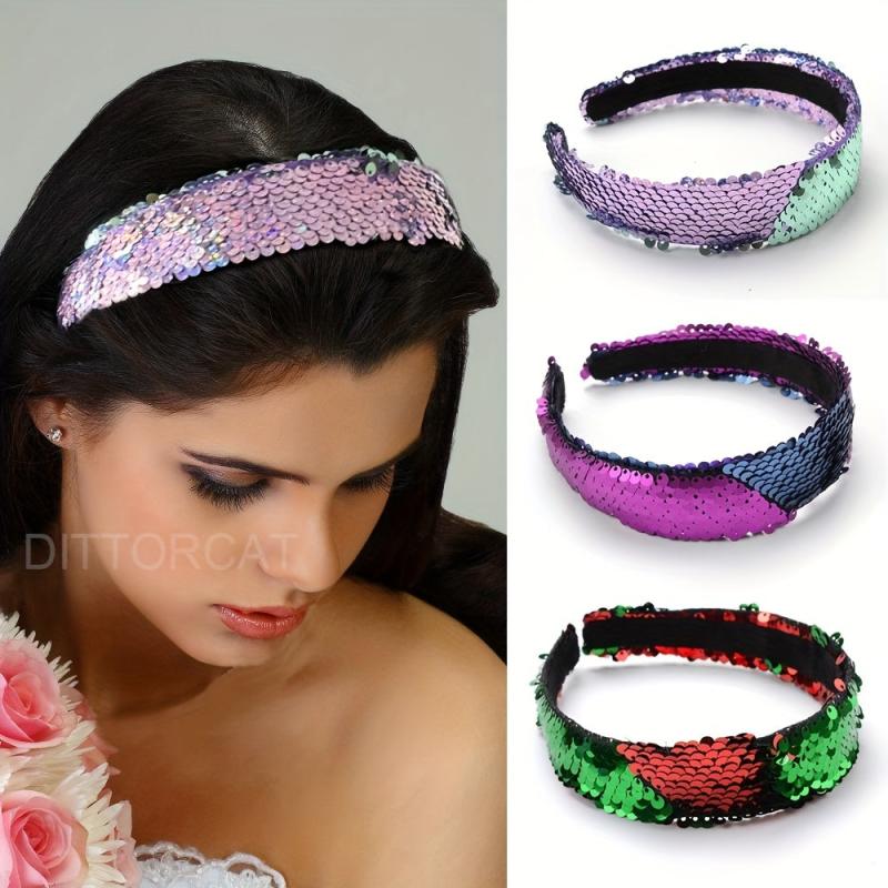 Y2K Gradient Sequin Headband Glitter Hair Band for Party Prom Women Girls