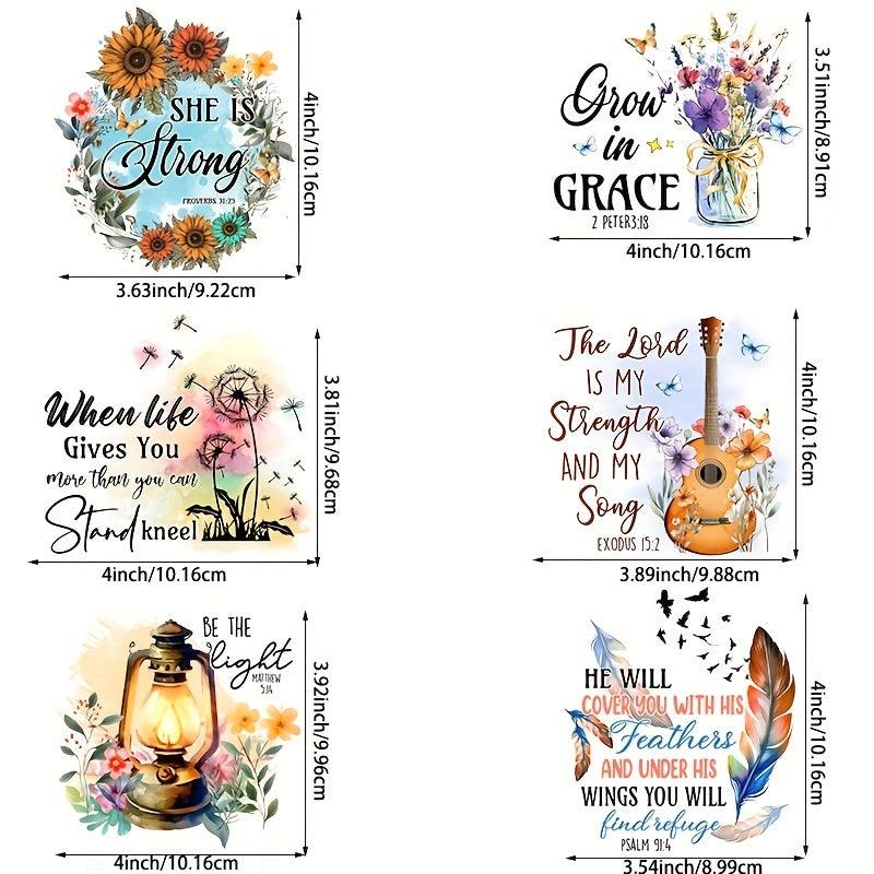 6pcs Bible Verse Iron on Transfer Stickers Decals for Clothing T Shirts Jackets