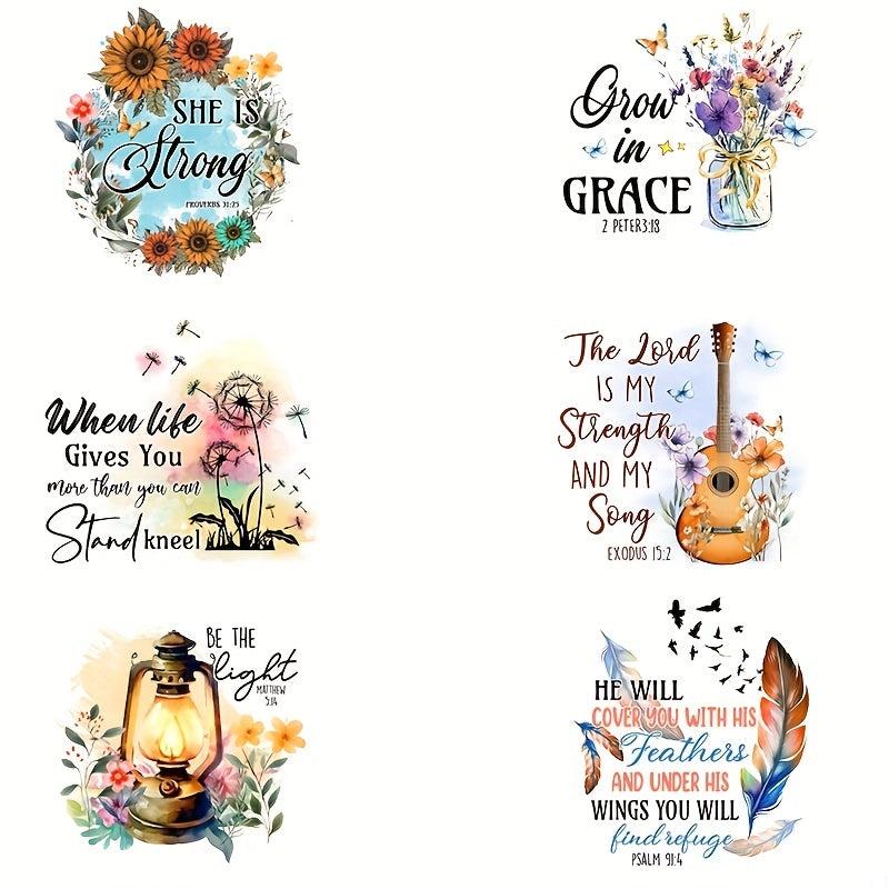6pcs Bible Verse Iron on Transfer Stickers Decals for Clothing T Shirts Jackets