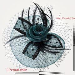 Faux Feather Mesh Veil Fascinator for Tea Party, Birthday Party, Horse Racing