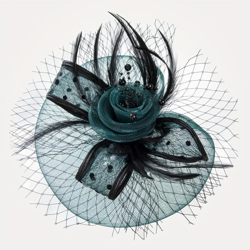 Faux Feather Mesh Veil Fascinator for Tea Party, Birthday Party, Horse Racing