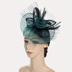 Faux Feather Mesh Veil Fascinator for Tea Party, Birthday Party, Horse Racing