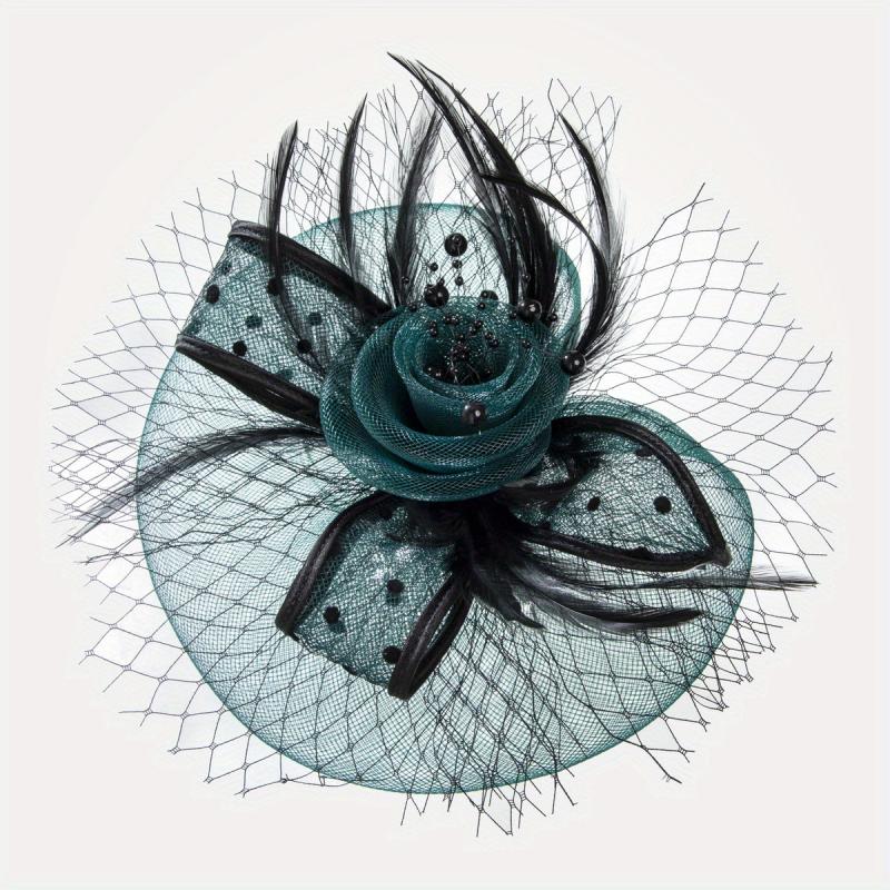 Faux Feather Mesh Veil Fascinator for Tea Party, Birthday Party, Horse Racing