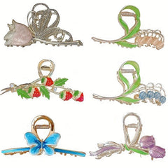 6pcs Flower Butterfly Hair Claw Set Large Shark Claw Ponytail Holder