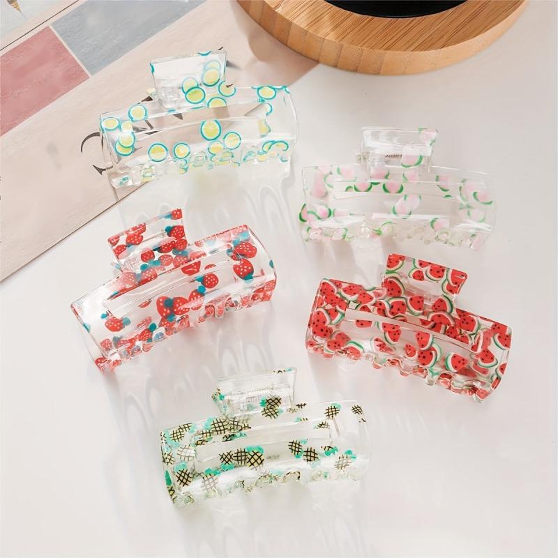 Fruit Printed Hair Claw Ponytail Holder Hair Clip