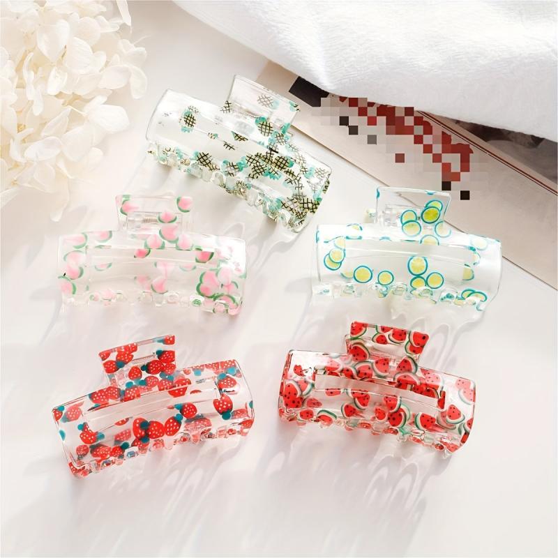 Fruit Printed Hair Claw Ponytail Holder Hair Clip