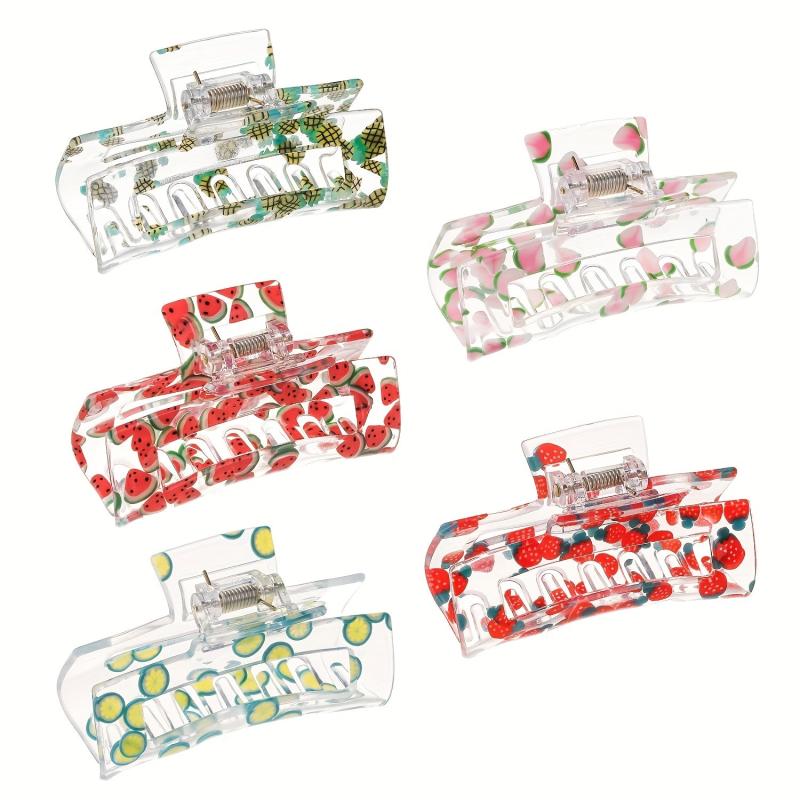 Fruit Printed Hair Claw Ponytail Holder Hair Clip