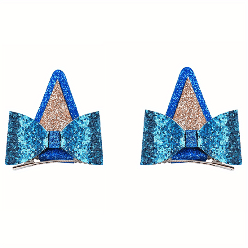 Sequin Glitter Cat Ears Hair Clips Set