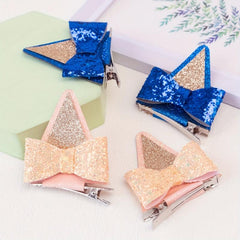 Sequin Glitter Cat Ears Hair Clips Set