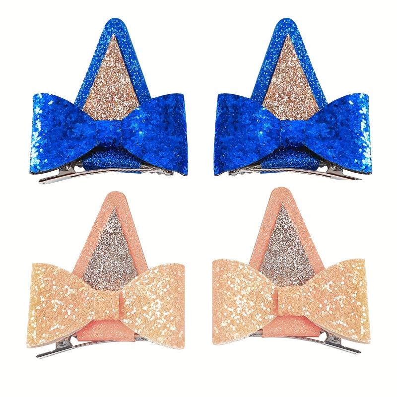 Sequin Glitter Cat Ears Hair Clips Set