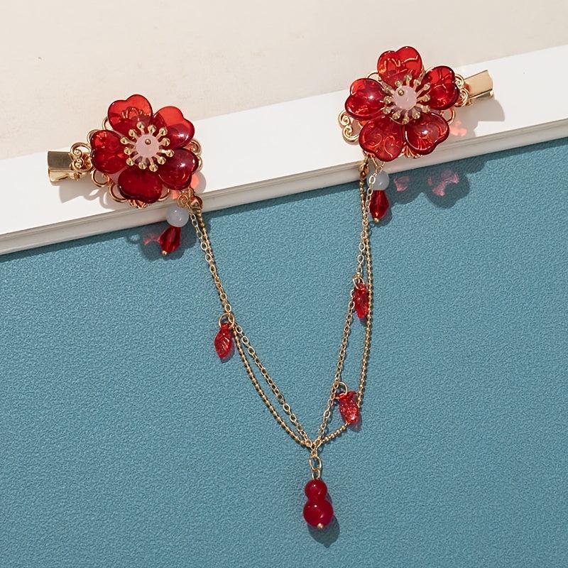 Cheongsam Flower Tassel Hair Ornament Antique Princess Pendant