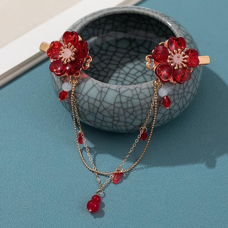 Cheongsam Flower Tassel Hair Ornament Antique Princess Pendant