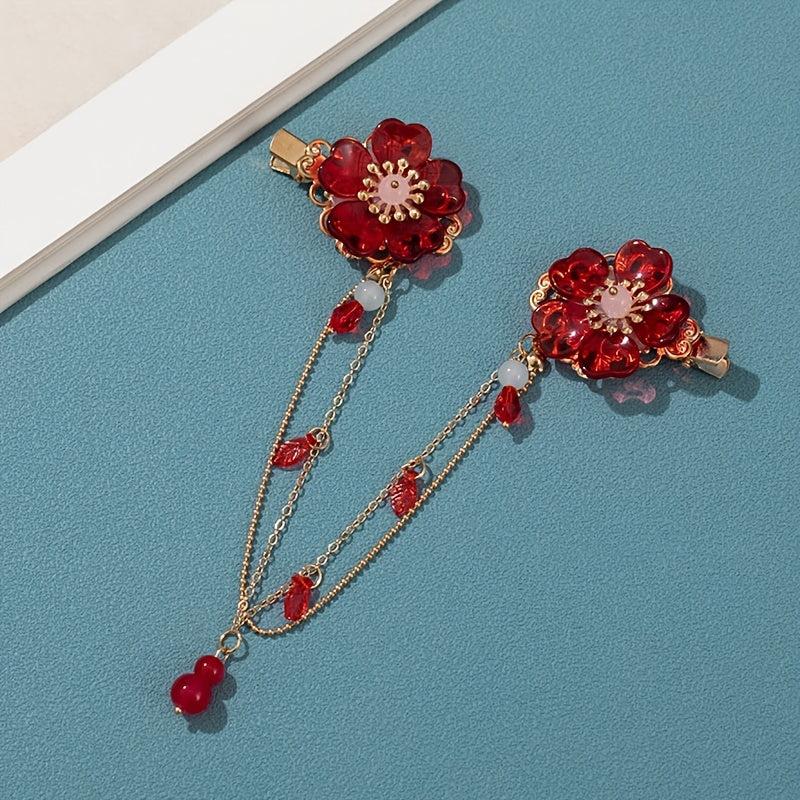 Cheongsam Flower Tassel Hair Ornament Antique Princess Pendant