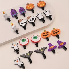 Halloween Pumpkin Hair Clip Magic Hat Bat Skull Ghost Charm PVC Hair Accessory
