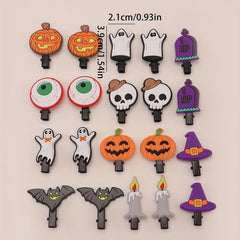Halloween Pumpkin Hair Clip Magic Hat Bat Skull Ghost Charm PVC Hair Accessory