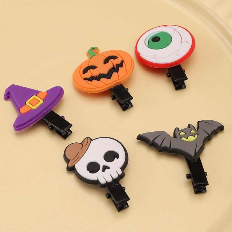 Halloween Pumpkin Hair Clip Magic Hat Bat Skull Ghost Charm PVC Hair Accessory
