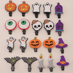 Halloween Pumpkin Hair Clip Magic Hat Bat Skull Ghost Charm PVC Hair Accessory