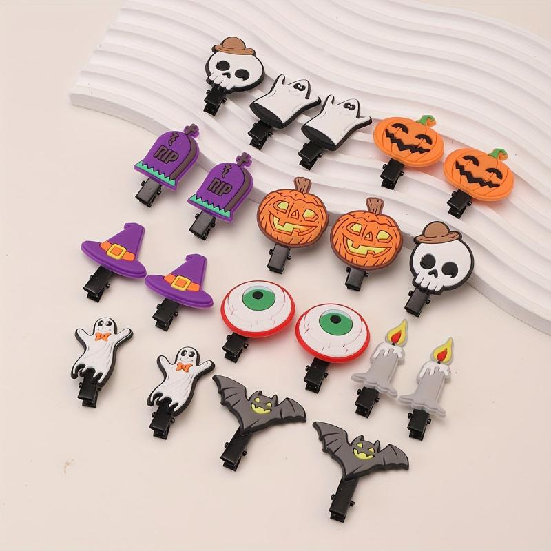 Halloween Pumpkin Hair Clip Magic Hat Bat Skull Ghost Charm PVC Hair Accessory