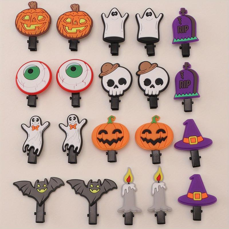 Halloween Pumpkin Hair Clip Magic Hat Bat Skull Ghost Charm PVC Hair Accessory