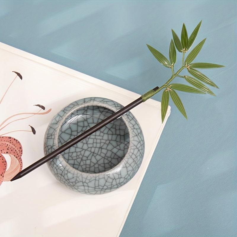 Bamboo Leaf Wooden Hairpin Cyan Hairpin