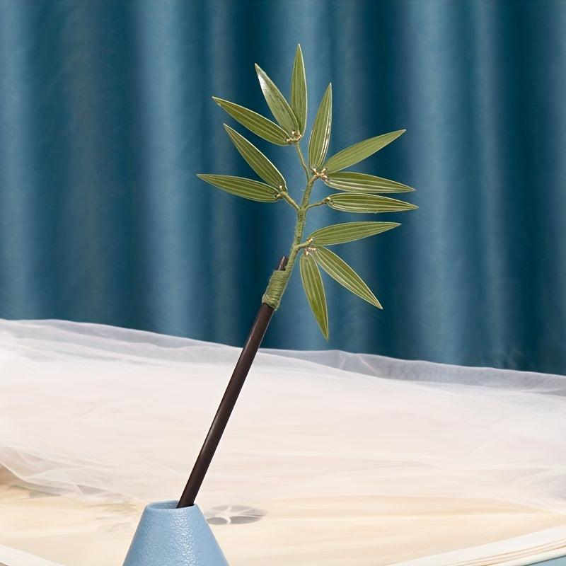 Bamboo Leaf Wooden Hairpin Cyan Hairpin