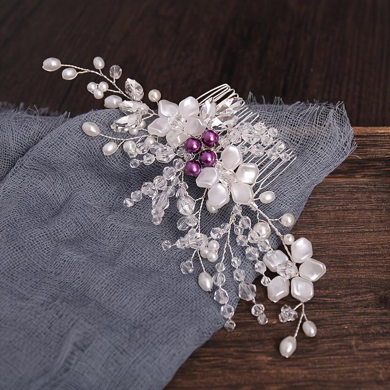 Bride Hair Comb Flowers & Rhinestone Wedding Headdress