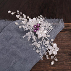 Bride Hair Comb Flowers & Rhinestone Wedding Headdress