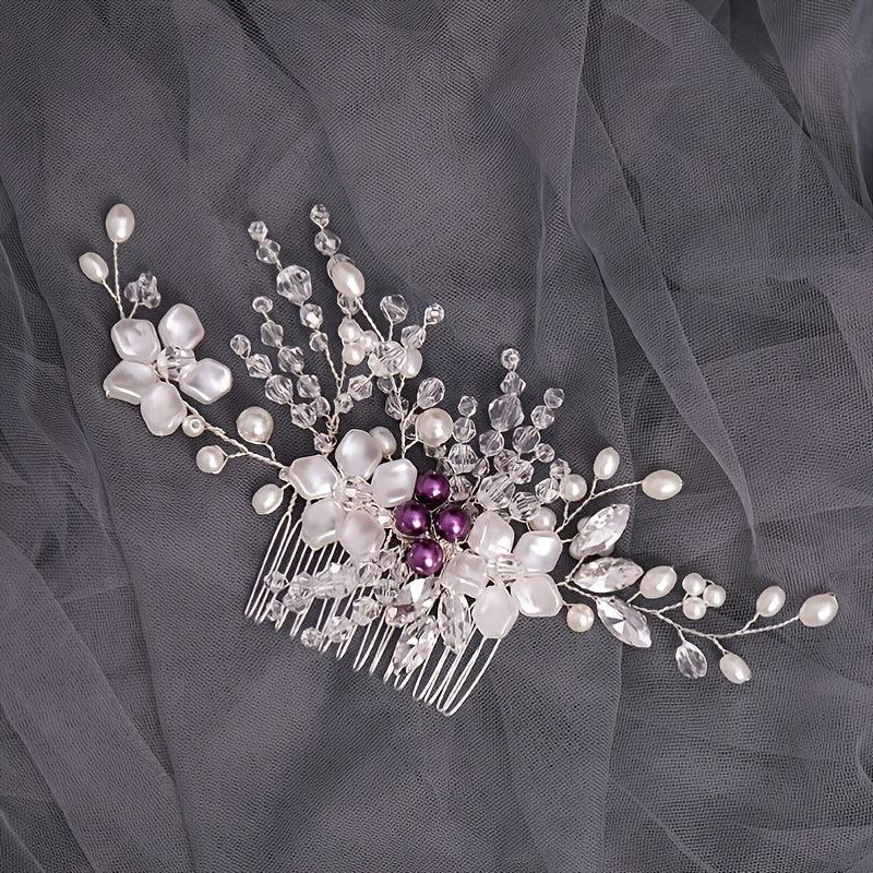 Bride Hair Comb Flowers & Rhinestone Wedding Headdress