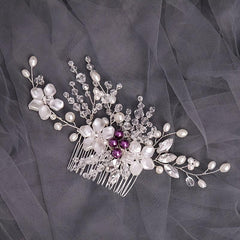 Bride Hair Comb Flowers & Rhinestone Wedding Headdress