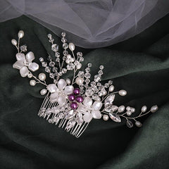 Bride Hair Comb Flowers & Rhinestone Wedding Headdress