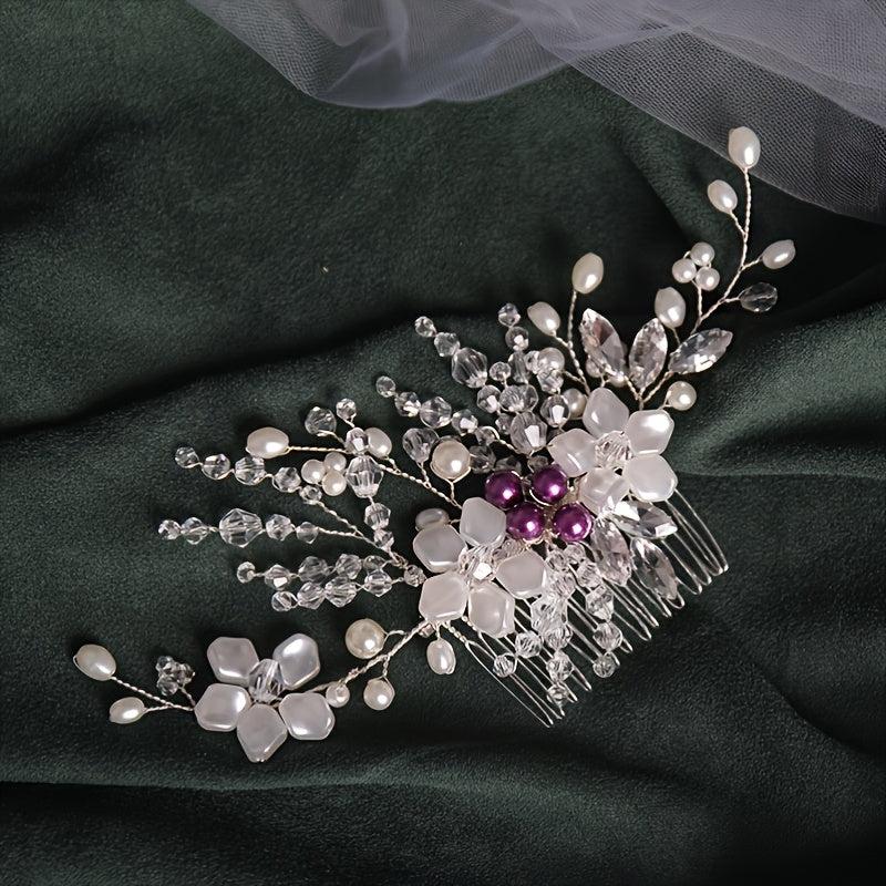 Bride Hair Comb Flowers & Rhinestone Wedding Headdress