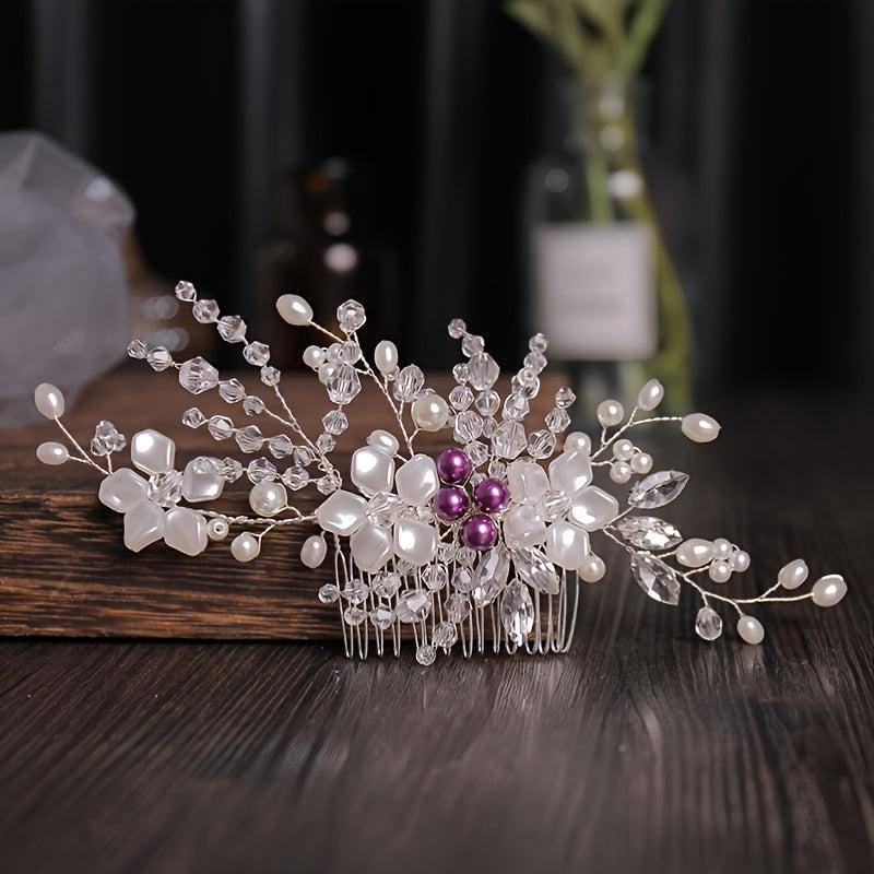 Bride Hair Comb Flowers & Rhinestone Wedding Headdress