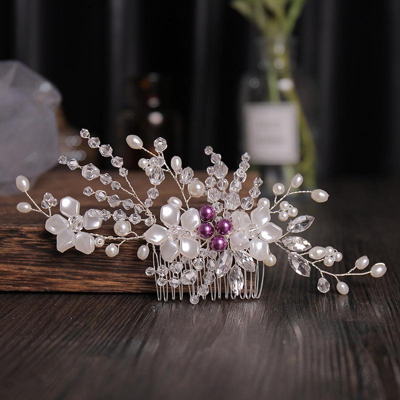 Bride Hair Comb Flowers & Rhinestone Wedding Headdress