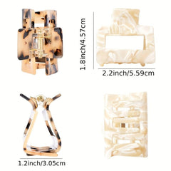 3pcs Acetate Hair Claw Square Hollow Ponytail Holder Hair Accessories