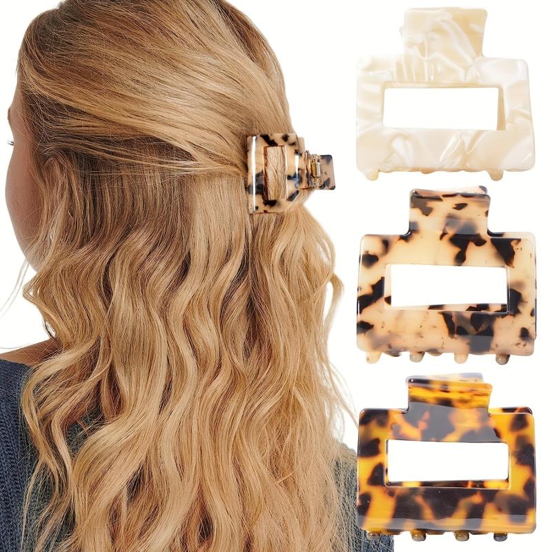 3pcs Acetate Hair Claw Square Hollow Ponytail Holder Hair Accessories