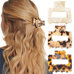 3pcs Acetate Hair Claw Square Hollow Ponytail Holder Hair Accessories