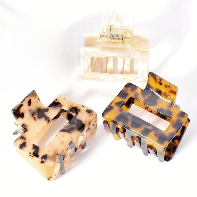 3pcs Acetate Hair Claw Square Hollow Ponytail Holder Hair Accessories