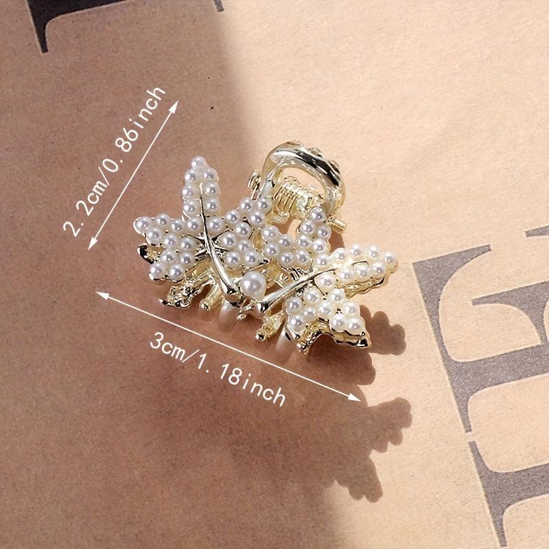 Faux Pearl Beaded Hair Claw Small Shark Claw Butterfly Flower Leaf Stars