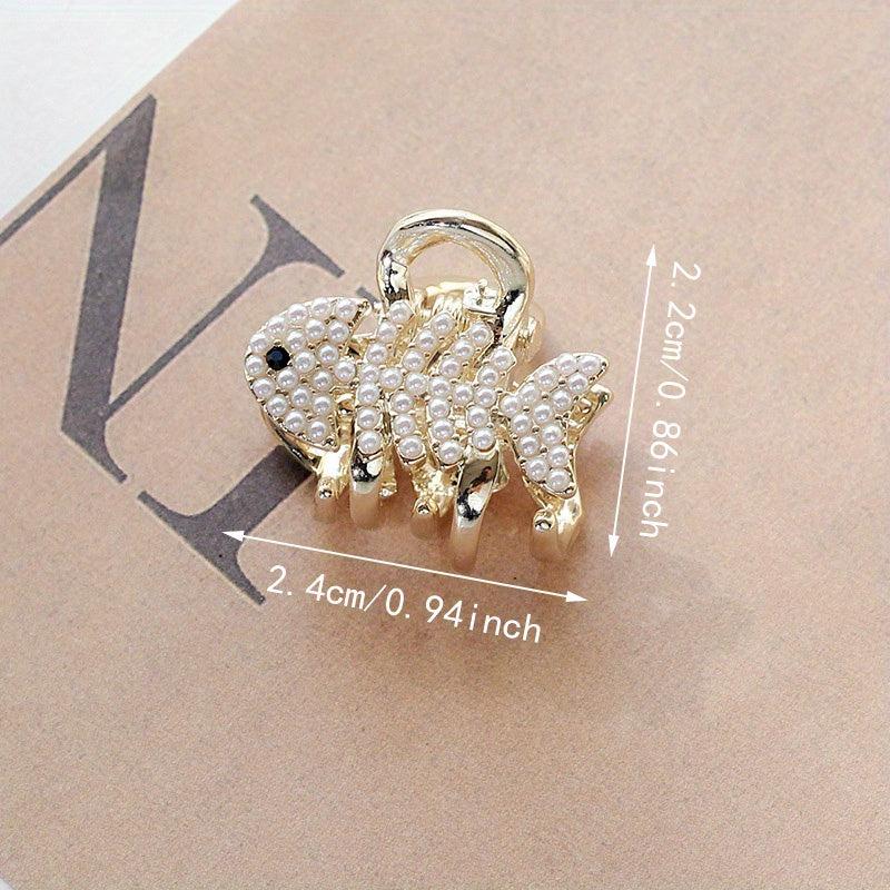 Faux Pearl Beaded Hair Claw Small Shark Claw Butterfly Flower Leaf Stars