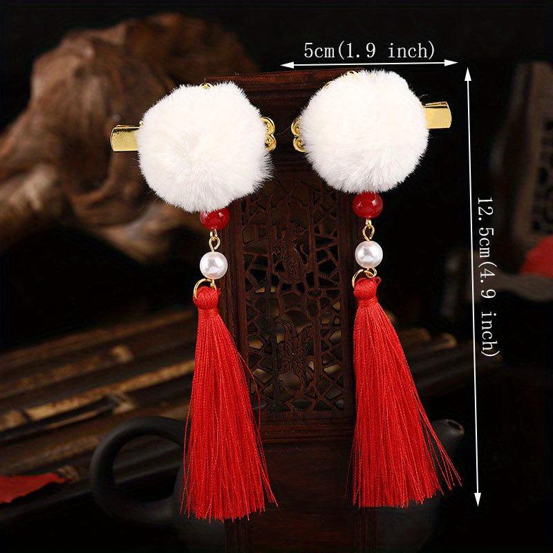 Plush Ball Hair Clip With Tassel Spring Style Hair Clip Duck Billed Clip