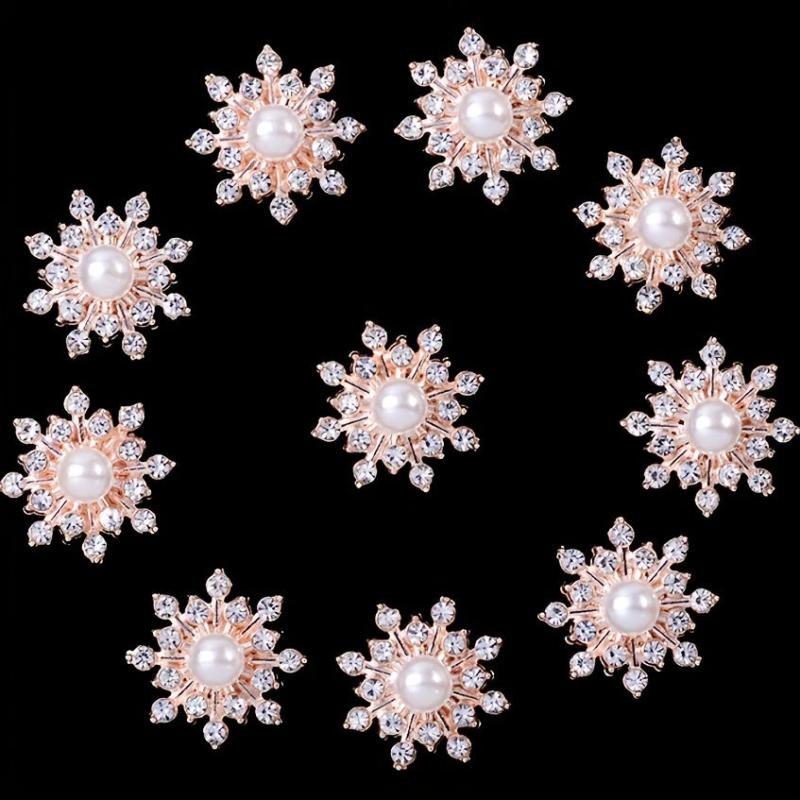 Snowflake Charm Brooch Faux Pearl & Rhinestone Decor Buckle Alloy