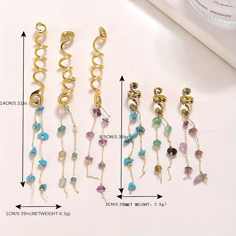 Colored Stone Pendant Hair Jewelry For Braids Tassels Dreadlock