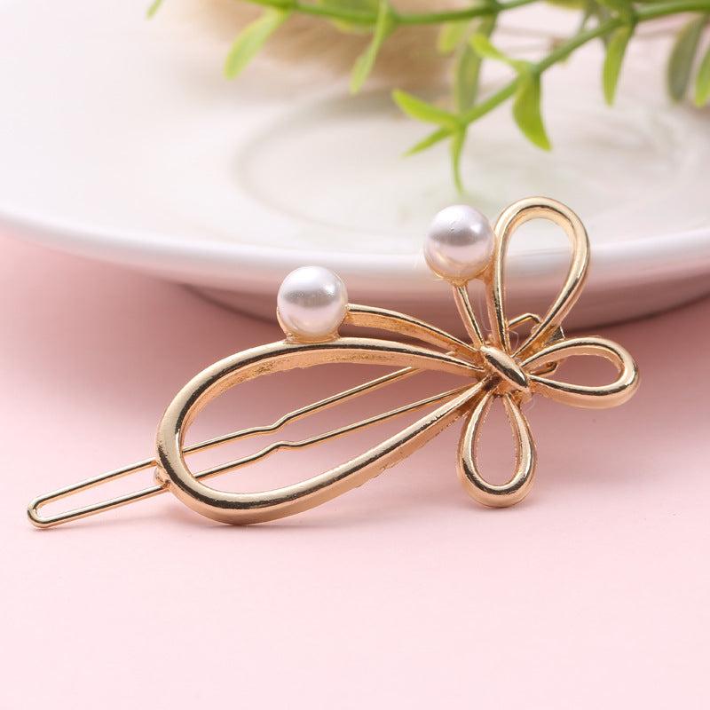 Vintage Golden Hair Clip with Faux Pearl, Bow Knot Design
