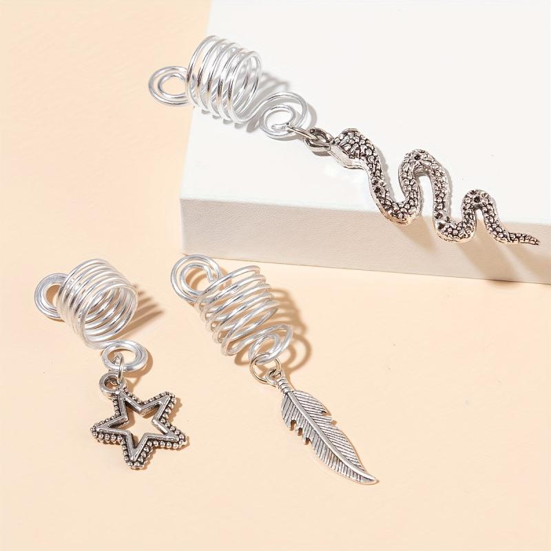 Alloy Spiral Hair Ring Star Leaf Tassel Dreadlock Hair Ring Boho Style Braids