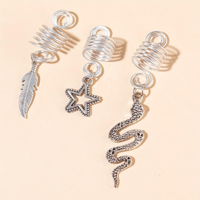 Alloy Spiral Hair Ring Star Leaf Tassel Dreadlock Hair Ring Boho Style Braids